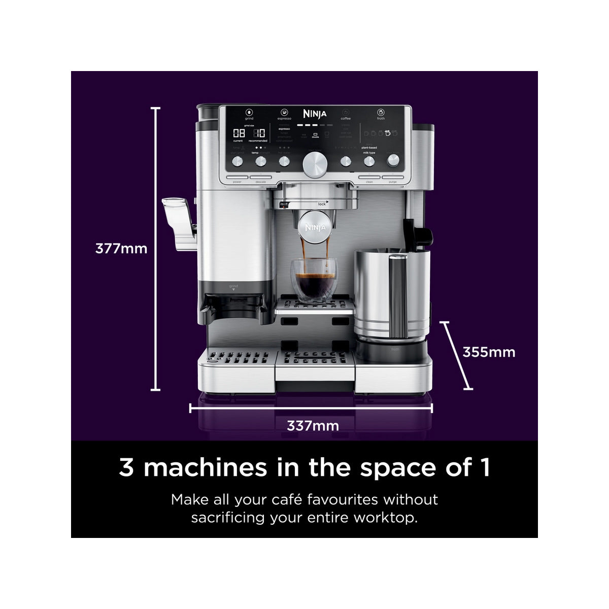 Ninja ES701UK Luxe Cafe Pro Series Espresso Machine, 33.7cm Wide - Black/Stainless Steel