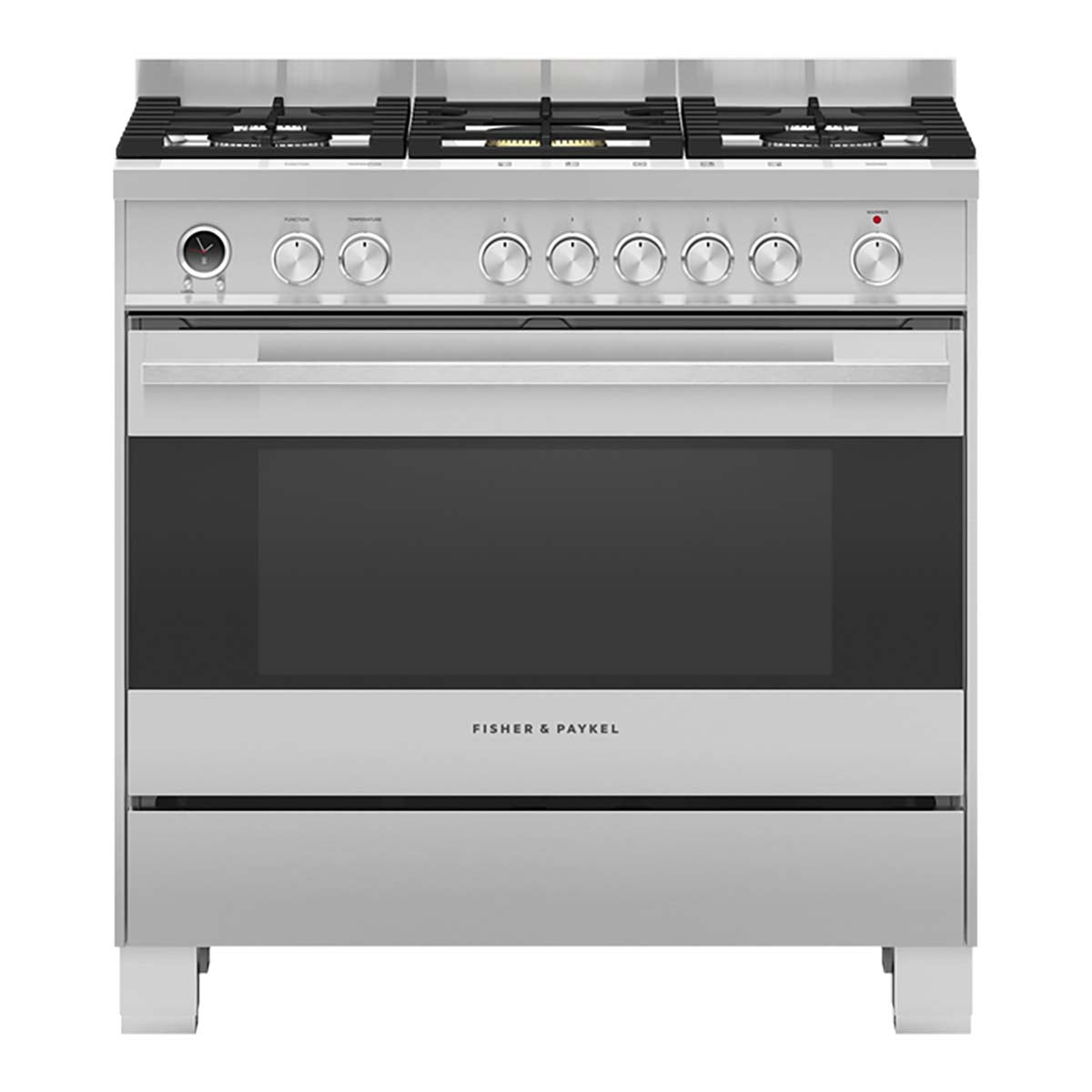 Fisher & Paykel OR90SDG6X1 Series 9 Contemporary Freestanding 5 Burner Dual Fuel Pyrolytic Range Cooker, 89.7cm Wide - Stainless Steel