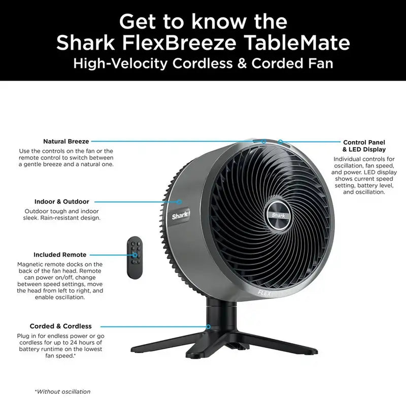 Shark FA150UK FlexBreeze TableMate Indoor to Outdoor Tabletop Fan