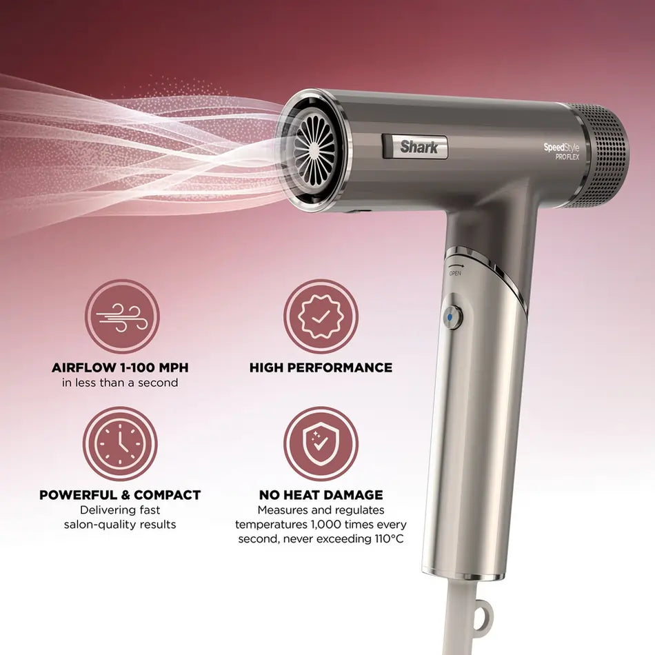 Shark SpeedStyle Pro FLEX HD542UK 4-in-1 High-Velocity Hair Dryer System, Mocha Silver