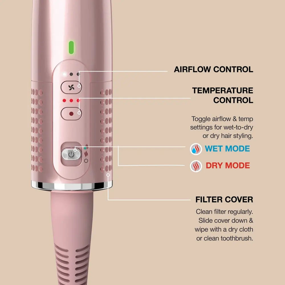 Shark Glossi HT302UKPK 2-in-1 Hot Tool and Air Glosser Brush, Lychee Pink
