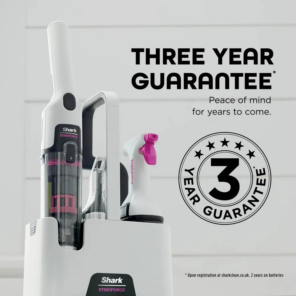 Shark HX100UKT StainForce Cordless Stain Destroying Spot Cleaner With Up To 15 Minutes Run Time, White