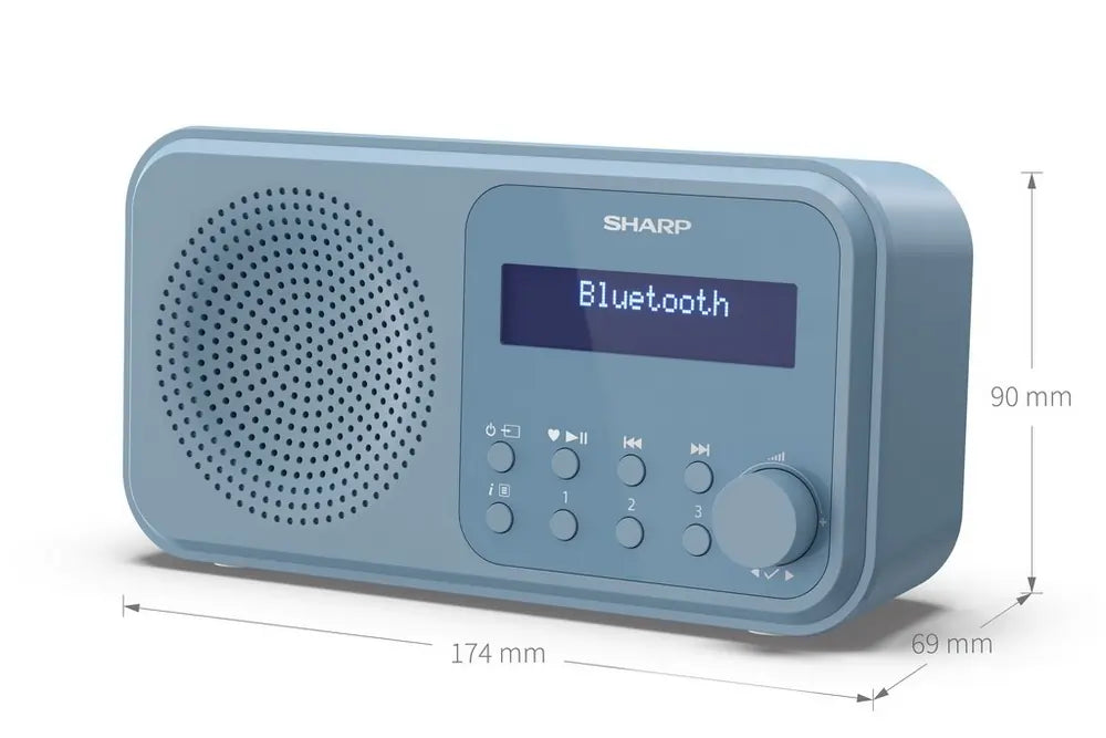 Sharp DRP420BL Tokyo Portable DAB Digital Radio With Bluetooth, Steel Blue