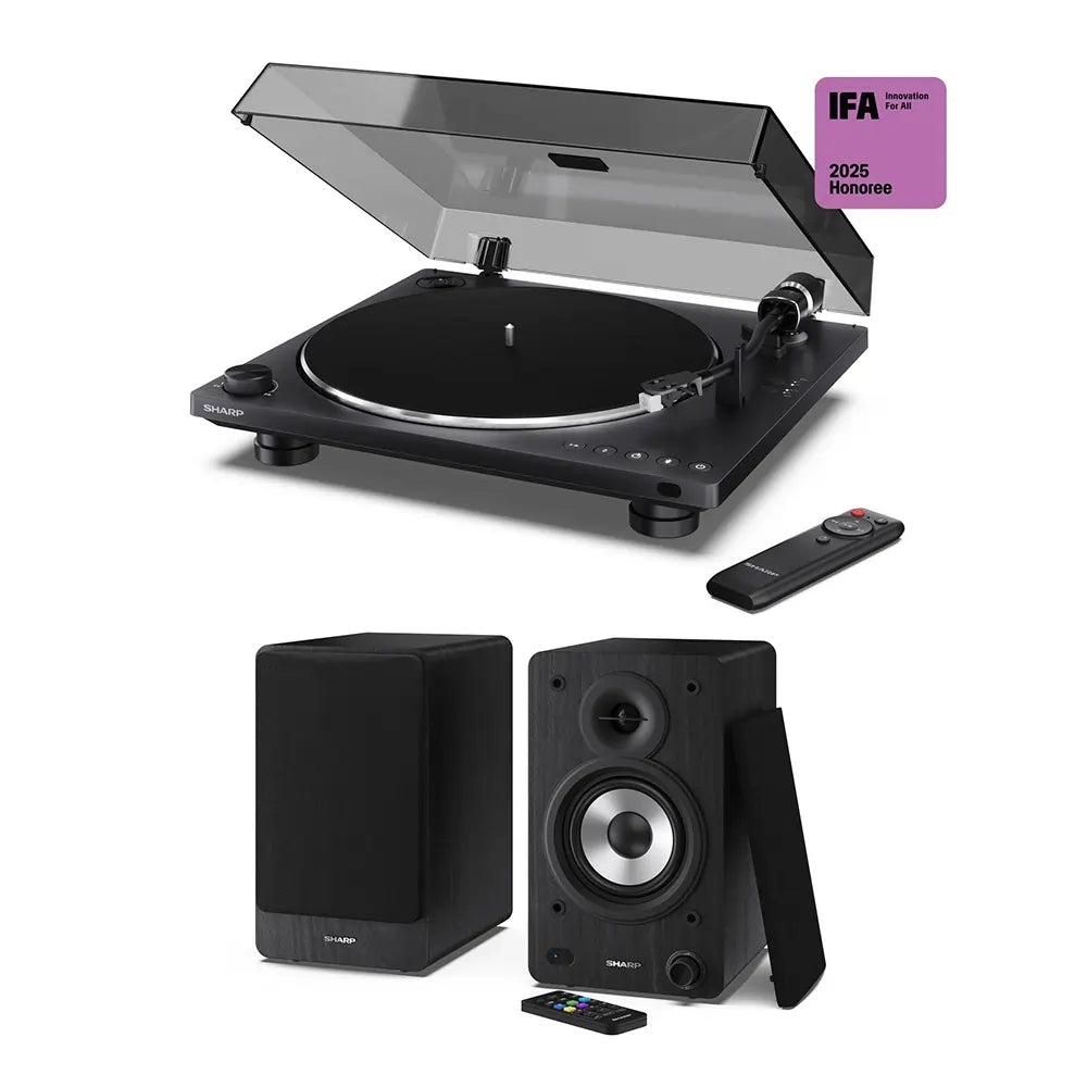 Sharp RP-TT100/CPSS30 Bluetooth Automatic Hi-Fi Turntable With A Pair of Bookshelf Speakers, Black