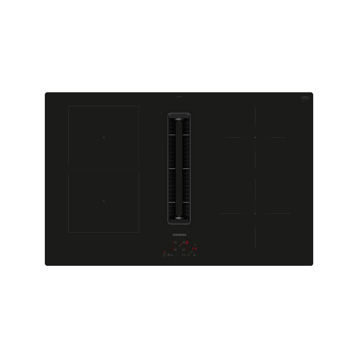 Siemens ED811BS16E iQ300 Induction Hob With Integrated Ventilation System, 4 Zones, Surface Mount Without Frame, 80.2cm Wide - Black
