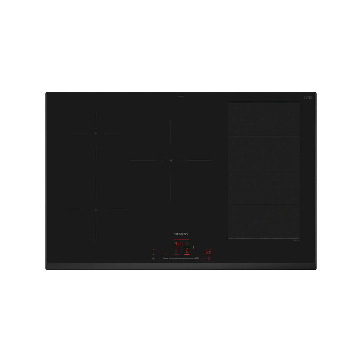 Siemens EX851HVC1E iQ700 Induction Hob, 5 Zones, Surface Mount Without Frame, 80.2cm Wide - Black, Ceramic