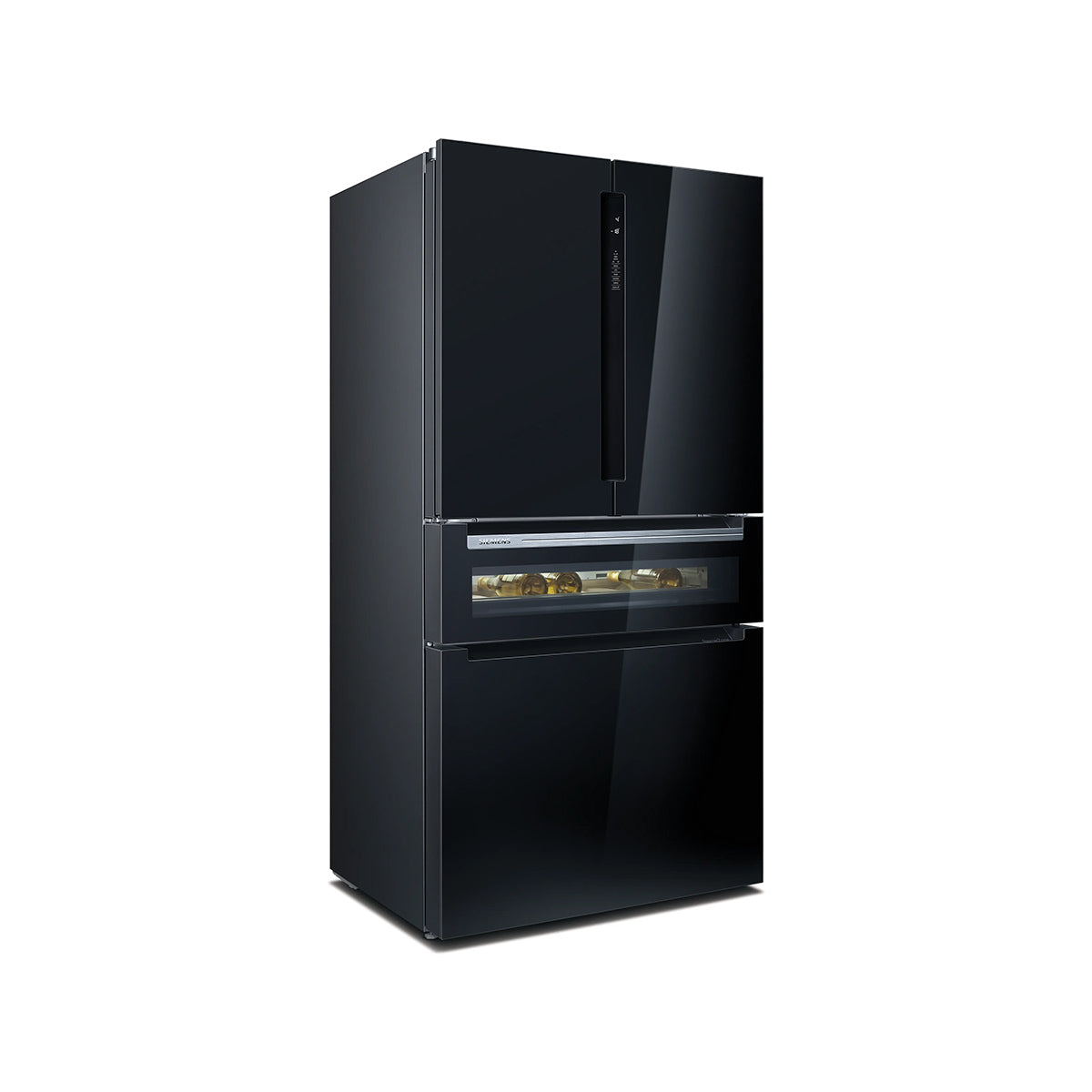 Siemens KF96RSBEA iQ700 Freestanding French Door Fridge Freezer With Bottom Glass, 401/171 Litre, Total noFrost, 90.5cm Wide - Black