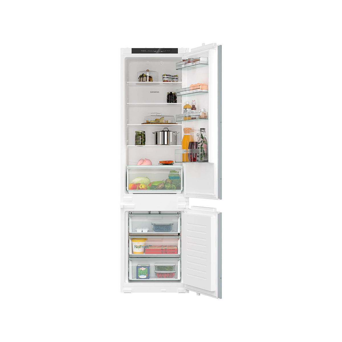 Siemens KI96NNSE0 iQ100 Built-In Fridge Freezer With Freezer at Bottom, 215/75 Litre, 54.1cm Wide - Sliding Hinge