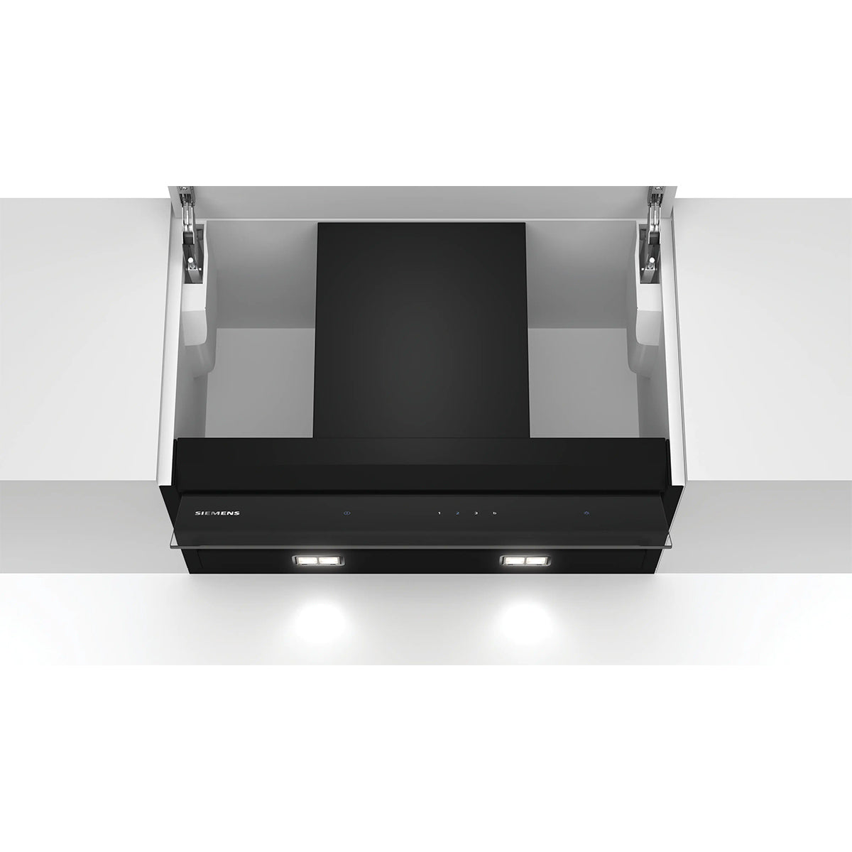 Siemens LJ67BAM60B iQ500 Integrated Design Hood, 3 Speeds + Intensive Setting, 59.7cm Wide - Clear Glass Black Printed