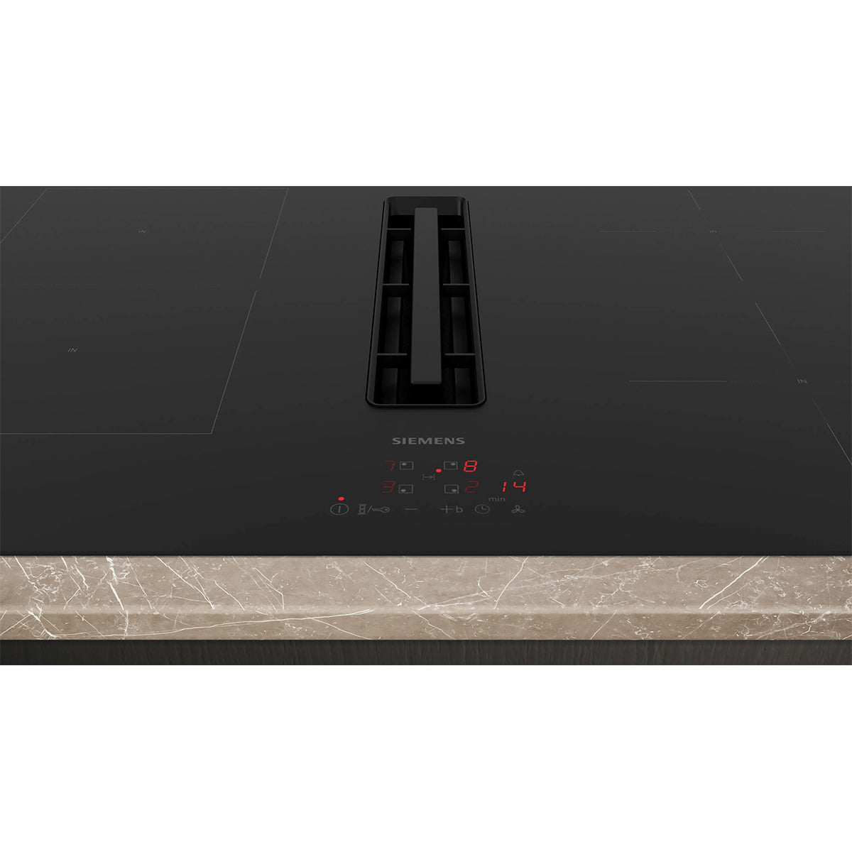 Siemens ED811BS16E iQ300 Induction Hob With Integrated Ventilation System, 4 Zones, Surface Mount Without Frame, 80.2cm Wide - Black