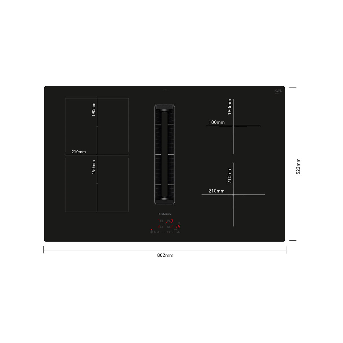 Siemens ED811BS16E iQ300 Induction Hob With Integrated Ventilation System, 4 Zones, Surface Mount Without Frame, 80.2cm Wide - Black