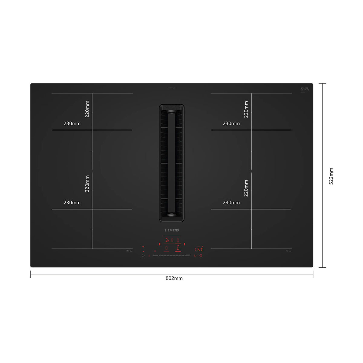 Siemens EX81AHL26E iQ700 Induction Hob With Integrated Ventilation System, 4 Zones, Frameless, 80.2cm Wide - Matt Black