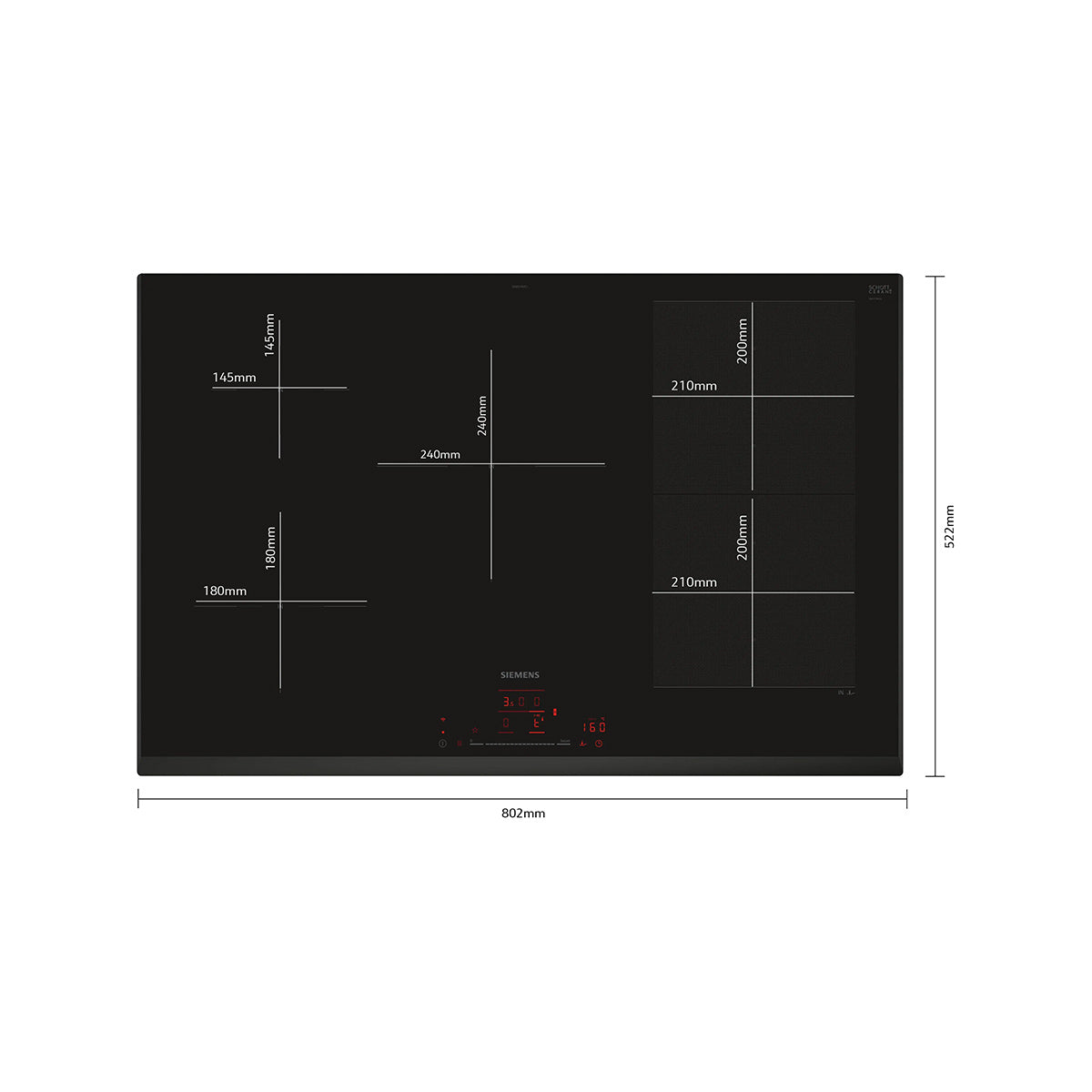 Siemens EX851HVC1E iQ700 Induction Hob, 5 Zones, Surface Mount Without Frame, 80.2cm Wide - Black, Ceramic