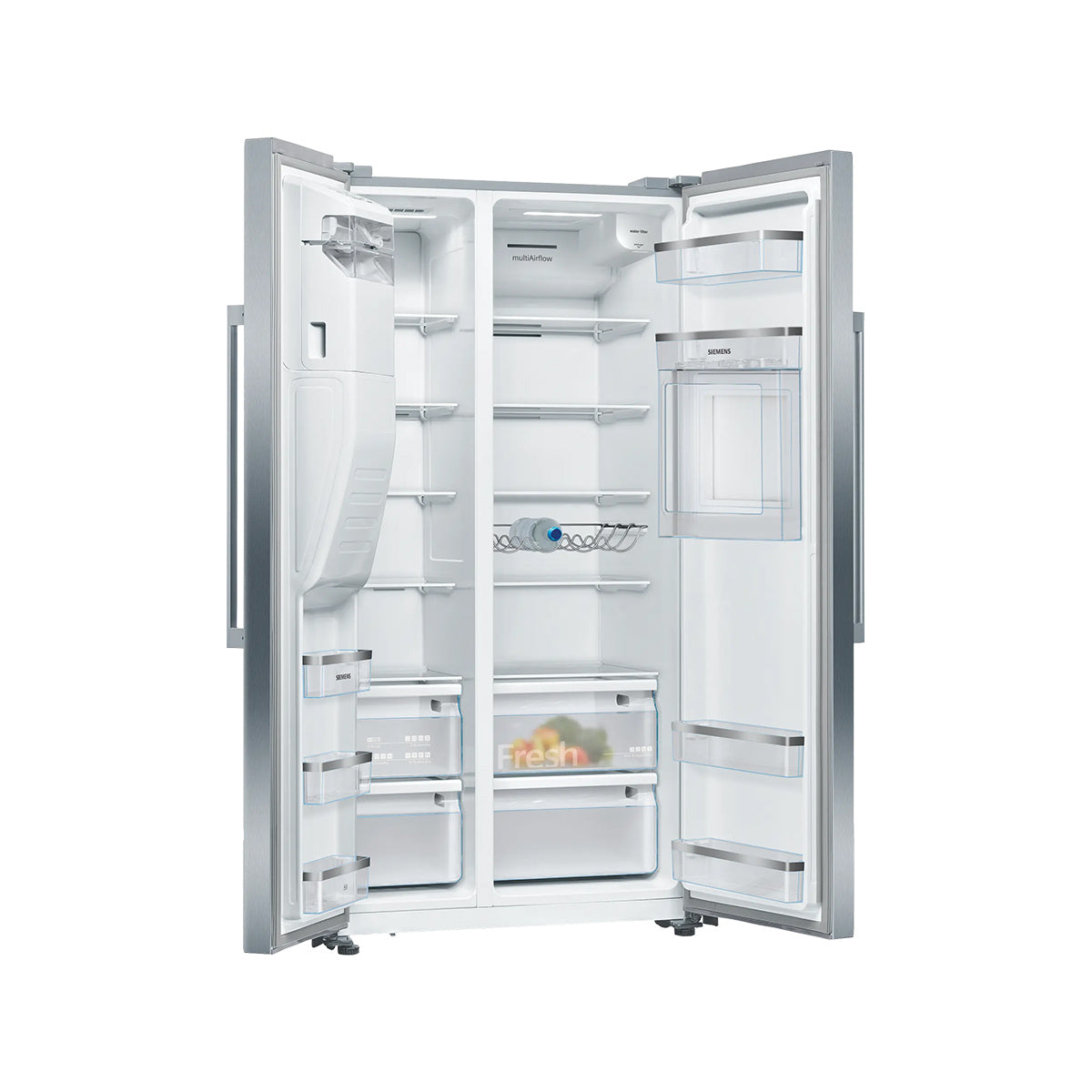 Siemens KA93GAIDP iQ500 Freestanding American Side-By-Side Fridge Freezer, 369/191 Litre, Total noFrost, 90.8cm Wide - Brushed Steel, Anti-Fingerprint
