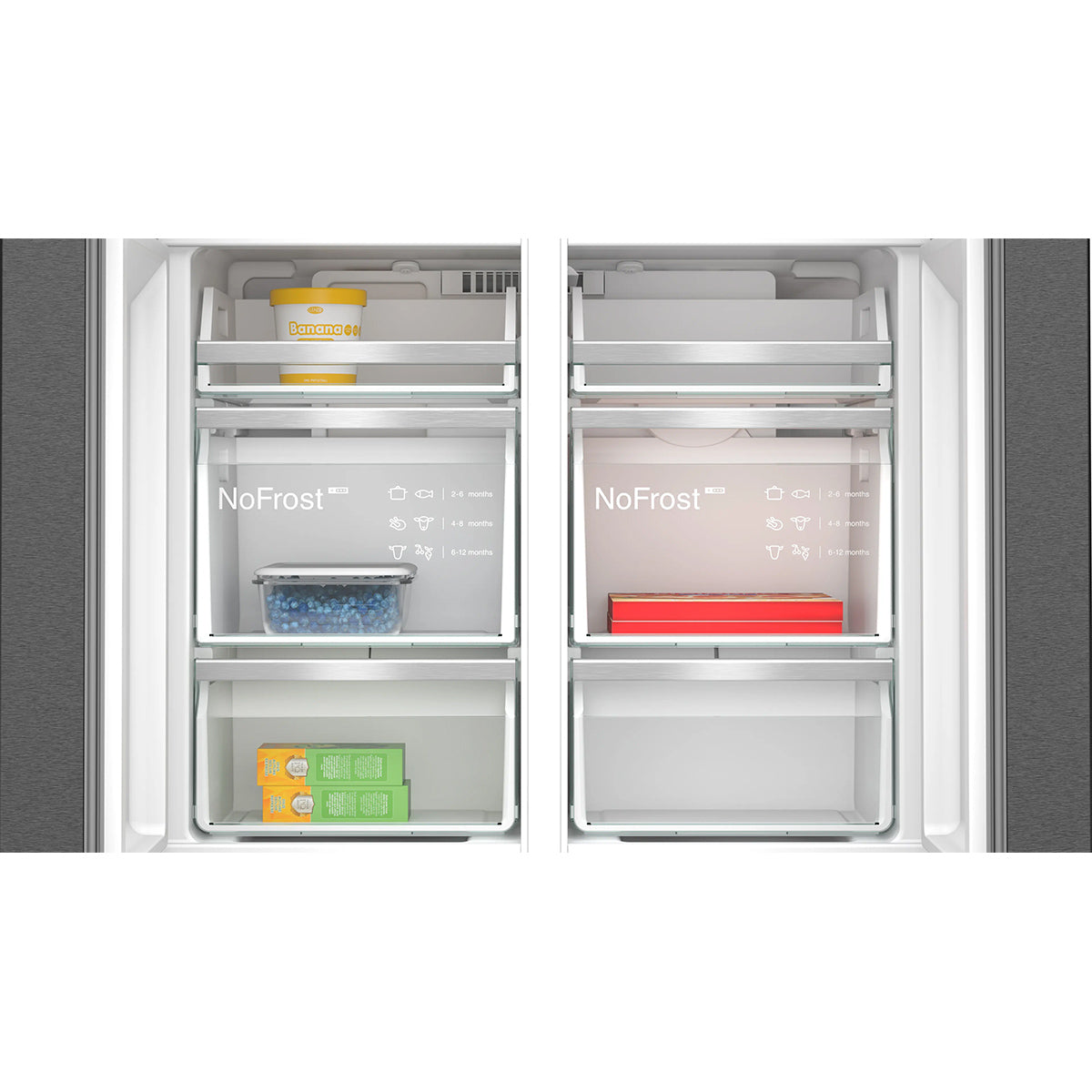 Siemens KF96DPXEA iQ700 Freestanding Multi Door American Fridge Freezer, 375/199 Litre, Total noFrost, 90.5cm Wide - Brushed Black Steel, Anti-Fingerprint
