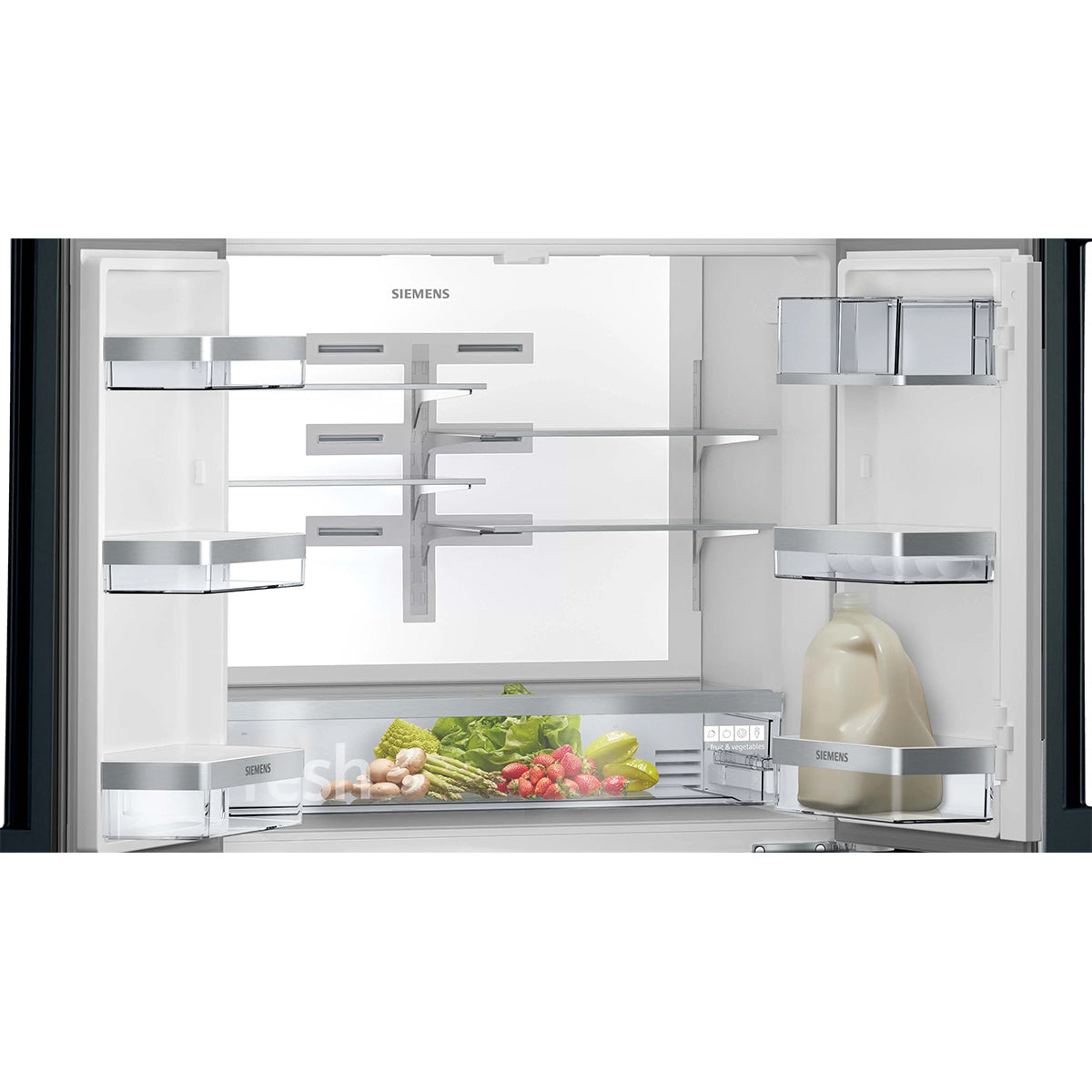 Siemens KF96RSBEA iQ700 Freestanding French Door Fridge Freezer With Bottom Glass, 401/171 Litre, Total noFrost, 90.5cm Wide - Black