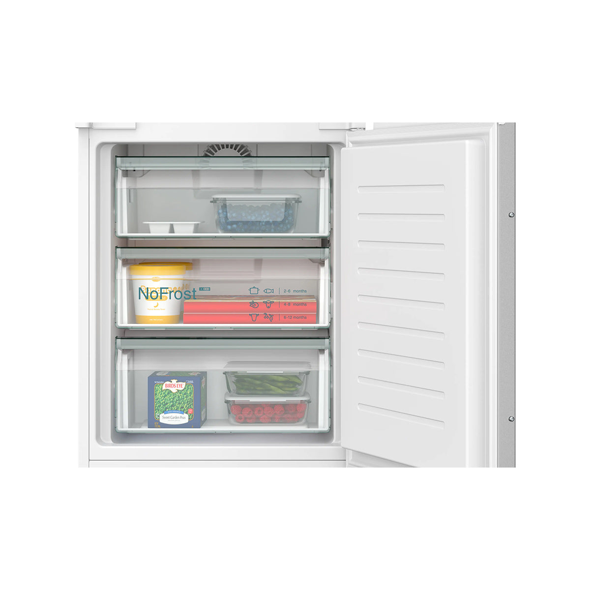Siemens KI96NNSE0 iQ100 Built-In Fridge Freezer With Freezer at Bottom, 215/75 Litre, 54.1cm Wide - Sliding Hinge