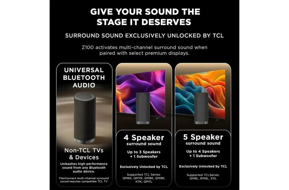 TCL Z100-UK Metal-UK Wireless Dolby Atmos FlexConnect Speaker, Black