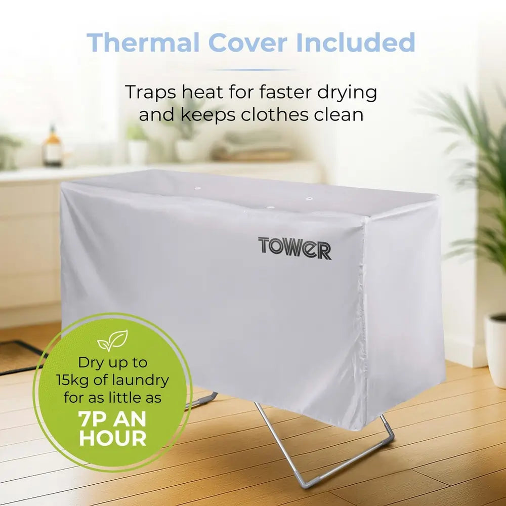 Tower T25003 Heated Winged Clothes Dryer/Airer with Cover, Silver