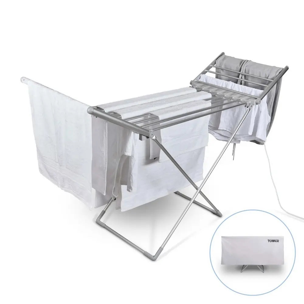 Tower T25003 Heated Winged Clothes Dryer/Airer with Cover, Silver