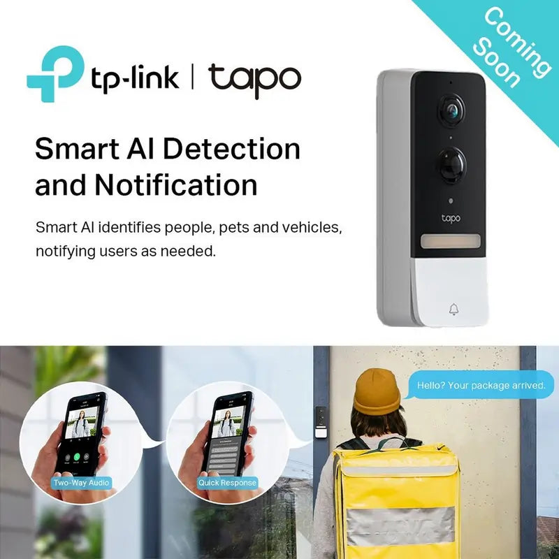 TP-LINK TAPO D230S1 Smart Battery Video Doorbell Camera Kit, White