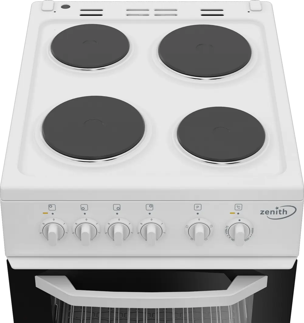 Zenith ZE503W 50cm Electric Single Oven With Solid Plate Hob, White