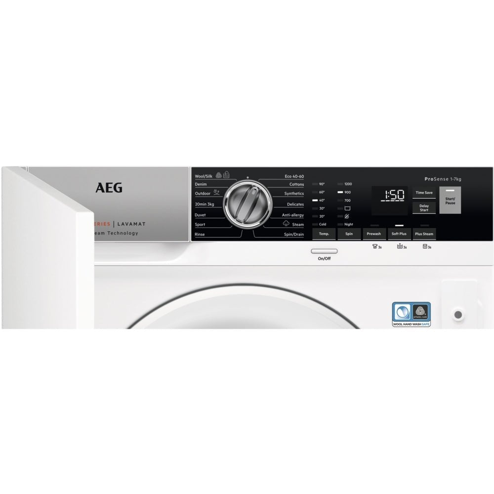 AEG L7FE7261BI Integrated Washing Machine, 7kg, 1200 Spin, White | Atlantic Electrics