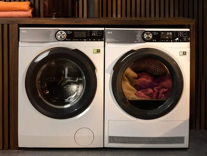 AEG washing machine and tumble dryer side by side