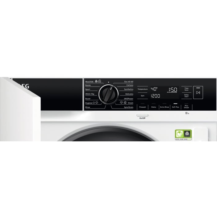 AEG LF8E8436BI Integrated Washing Machine, 8kg, 1400 Spin, White, A Rated | Atlantic Electrics