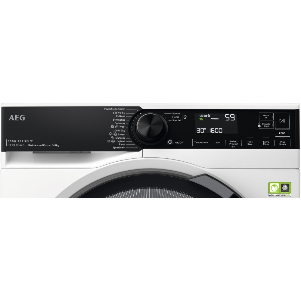 AEG LFR84866UC Washing Machine, 8kg, 1600 Spin, White, A Rated | Atlantic Electrics