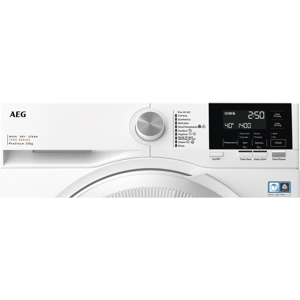 AEG LWR7175M2B Washer Dryer, 7kg, 1400 Spin, White | Atlantic Electrics