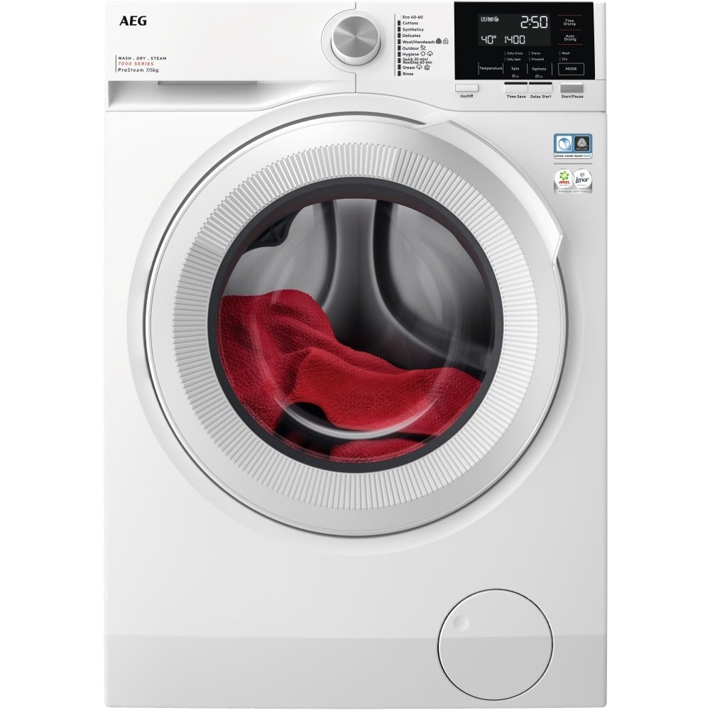 AEG LWR7175M2B Washer Dryer, 7kg, 1400 Spin, White | Atlantic Electrics