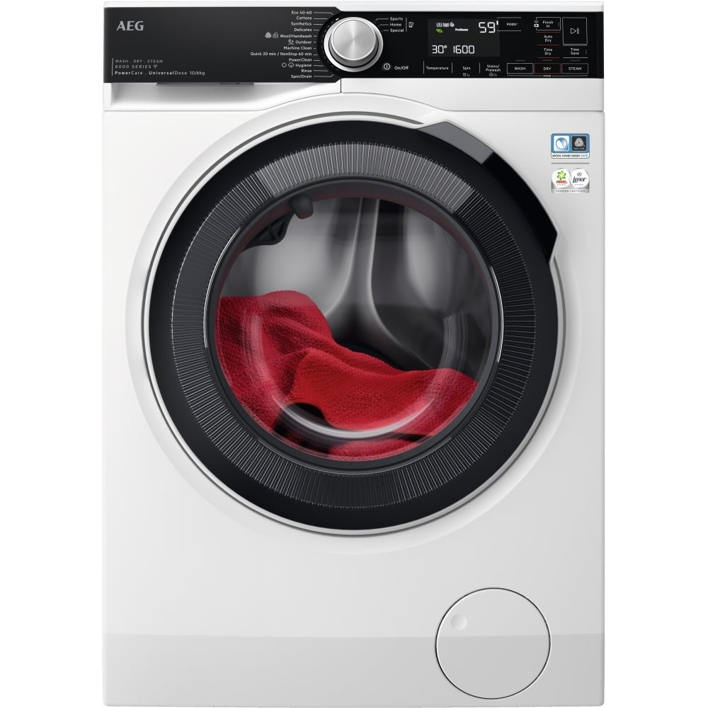 AEG LWR8516O5UD Washer Dryer, 10kg, 1600 Spin, White | Atlantic Electrics