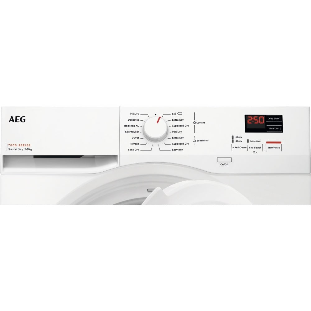 AEG TR708L0B Heat Pump Tumble Dryer, 8kg, White, A++ Rated | Atlantic Electrics