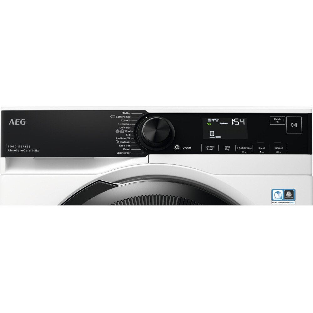 AEG TR848P4B Heat Pump Tumble Dryer, 8kg, White, A++ Rated | Atlantic Electrics