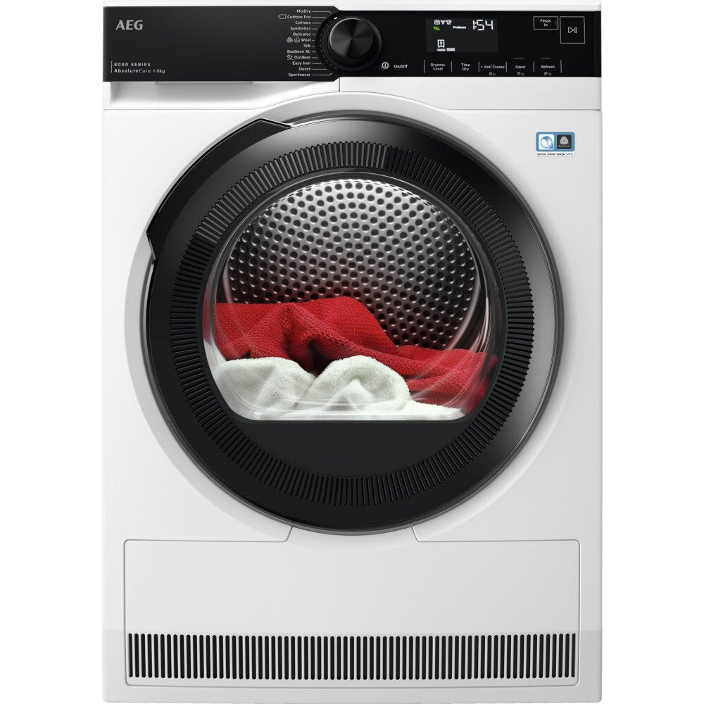 AEG TR848P4B Heat Pump Tumble Dryer, 8kg, White, A++ Rated | Atlantic Electrics