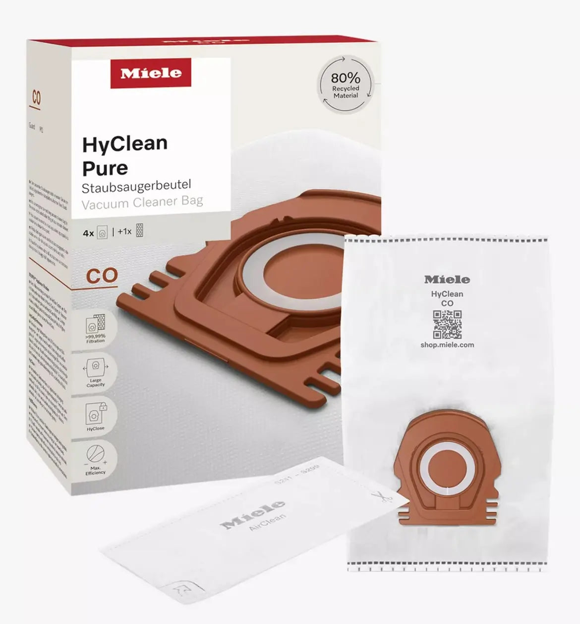 Miele HyClean Pure CO Dust Bag Pack (4 Dust Bags + 1 Filter) For Miele GUARD M1 Vacuum Cleaners