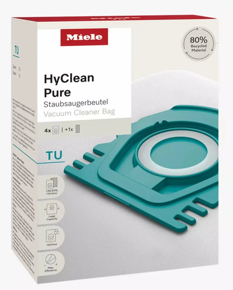Miele HyClean Pure TU Dust Bag Pack (4 Dust Bags + 1 Filter) For Miele GUARD S1 & L1 Vacuum Cleaners