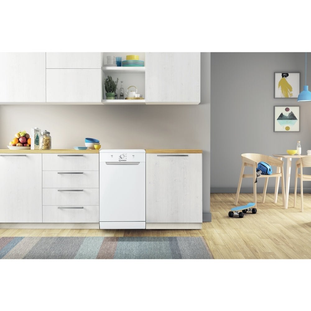 Indesit DF9E1B10UK 45cm Slimline 9 Place Settings Dishwasher, White | Atlantic Electrics