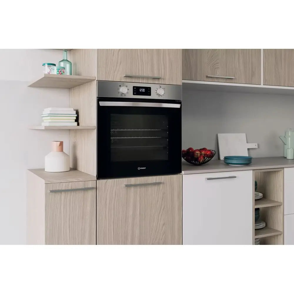 Indesit IO253XUK Built-in Turn&Go Click&Clean Electric Single Oven, Stainless Steel