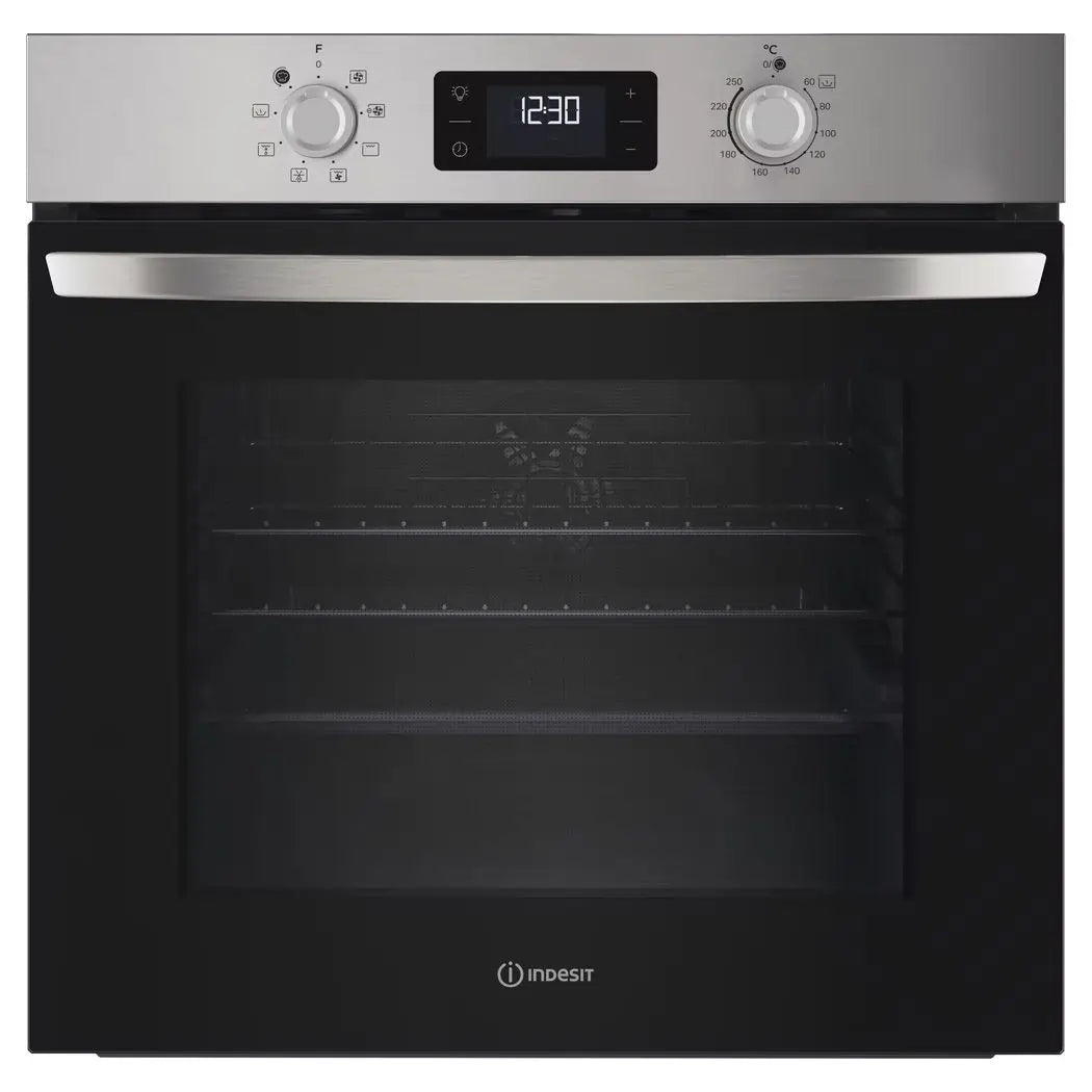 Indesit IO253XUK Built-in Turn&Go Click&Clean Electric Single Oven, Stainless Steel