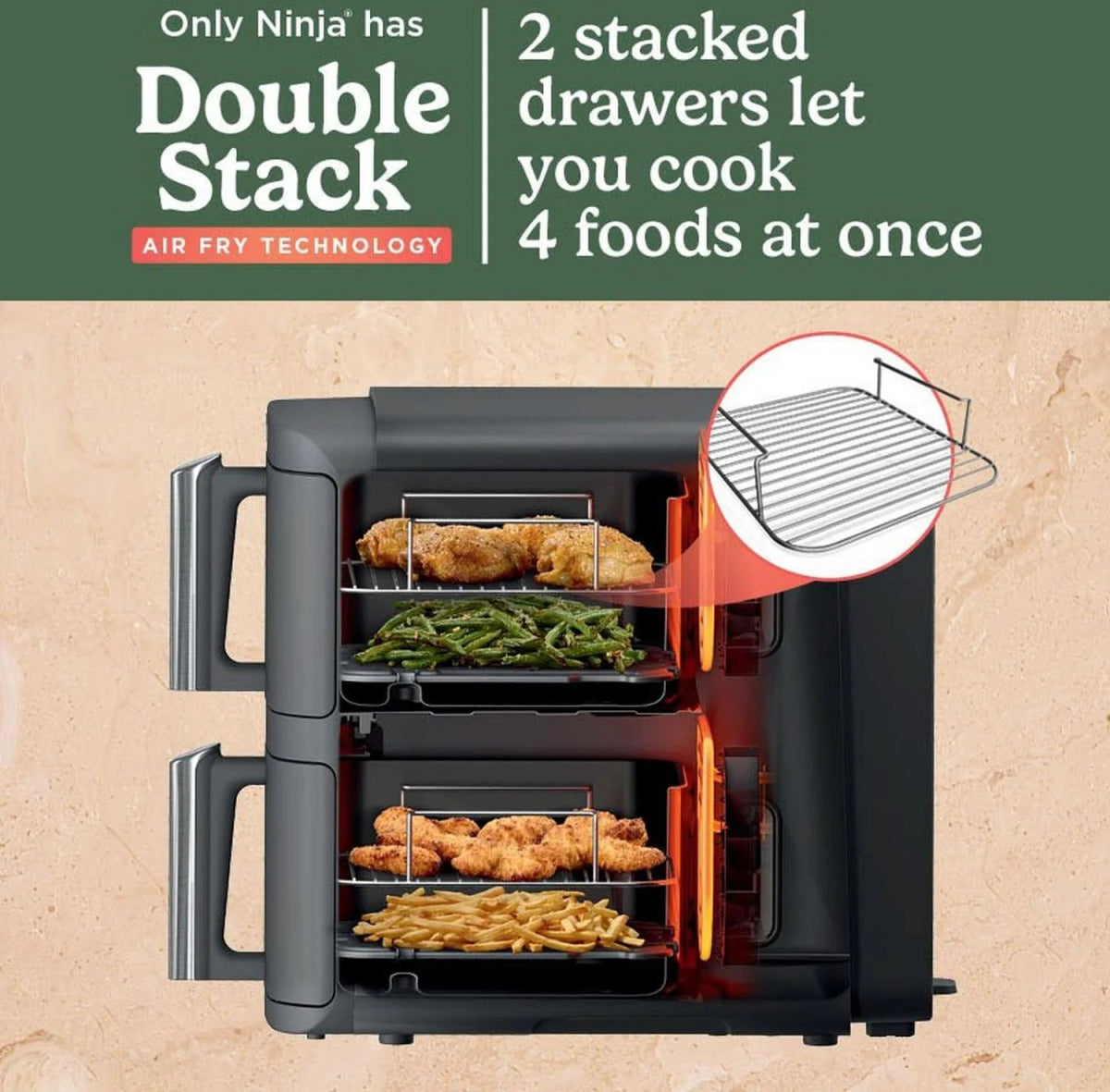 Ninja SL400UK Double Stack XL Air Fryer 9.5L,Dual Zone,Black | Atlantic Electrics