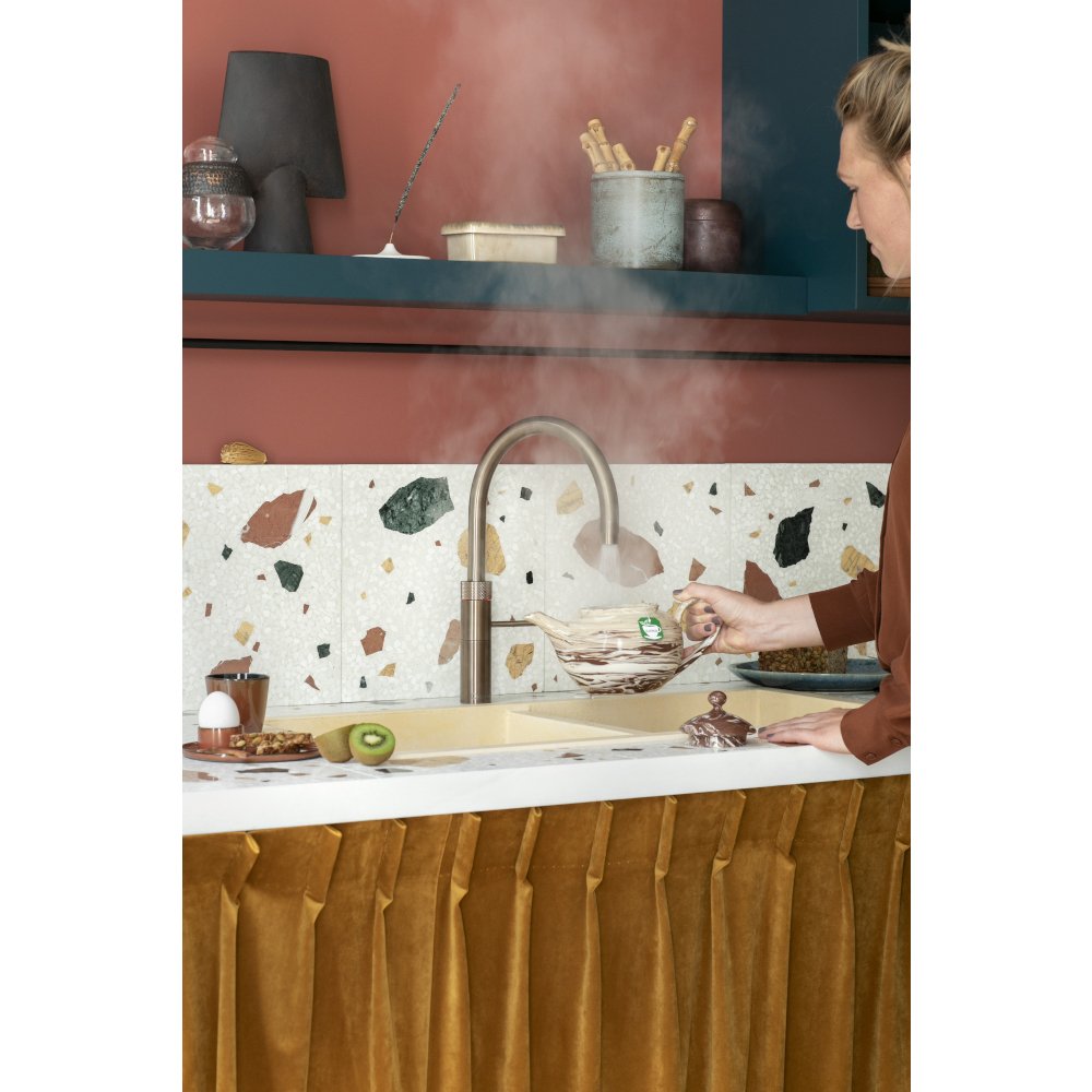 Quooker 3 in 1 Combi 2.2 Fusion Round Patinated Brass Boiling Water Tap | Atlantic Electrics