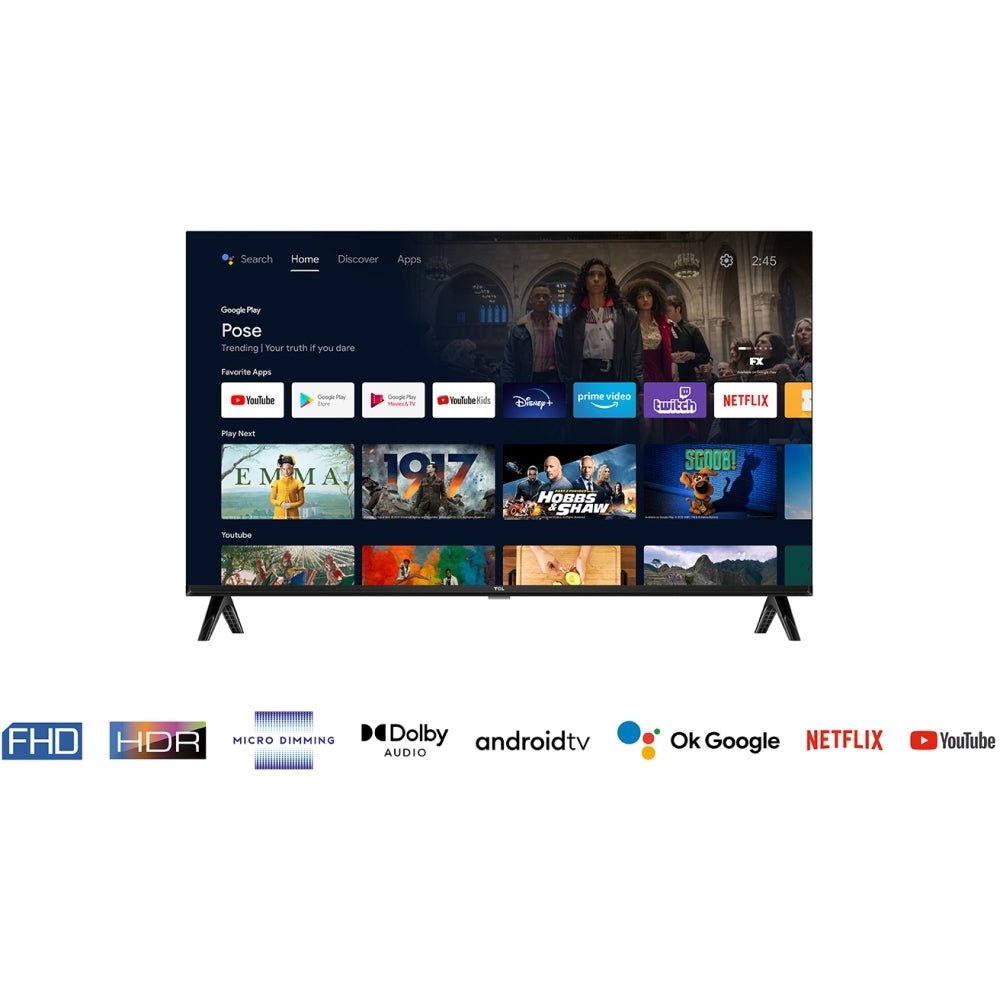 TCL 32S5400AFK S54 Series 32" LED Full HD Smart TV, Black, F Rated | Atlantic Electrics