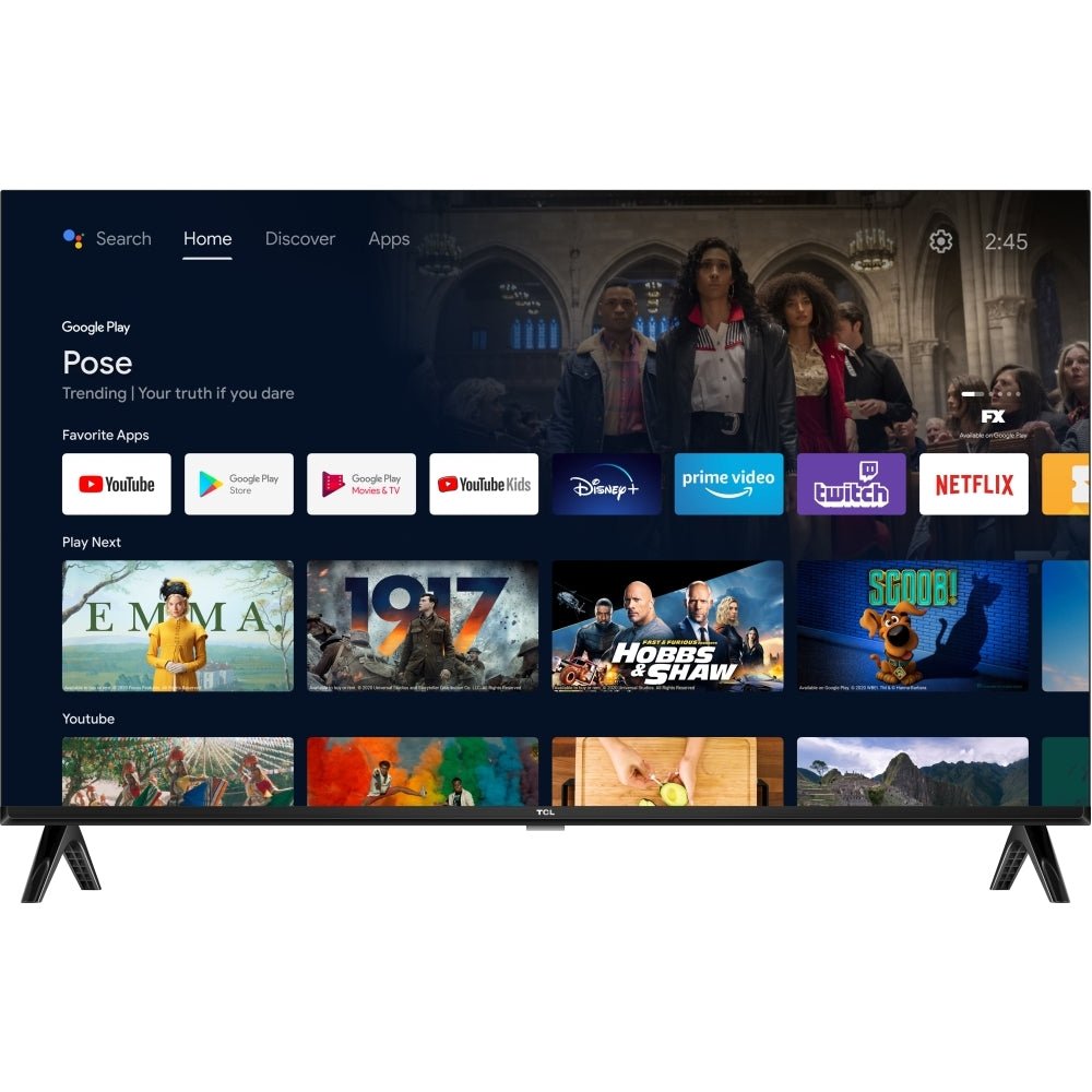 TCL 40S5400AK S54 Series 40" LED Smart Frameless FHD HDR TV with Android TV, Full HD, Black, F Rated | Atlantic Electrics