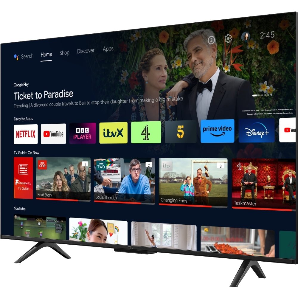 TCL 43P755K 43" LED 4K Ultra HD Smart TV, Grey, F Rated | Atlantic Electrics