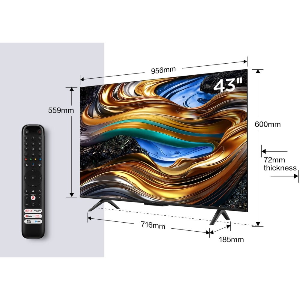 TCL 43P755K 43" LED 4K Ultra HD Smart TV, Grey, F Rated | Atlantic Electrics