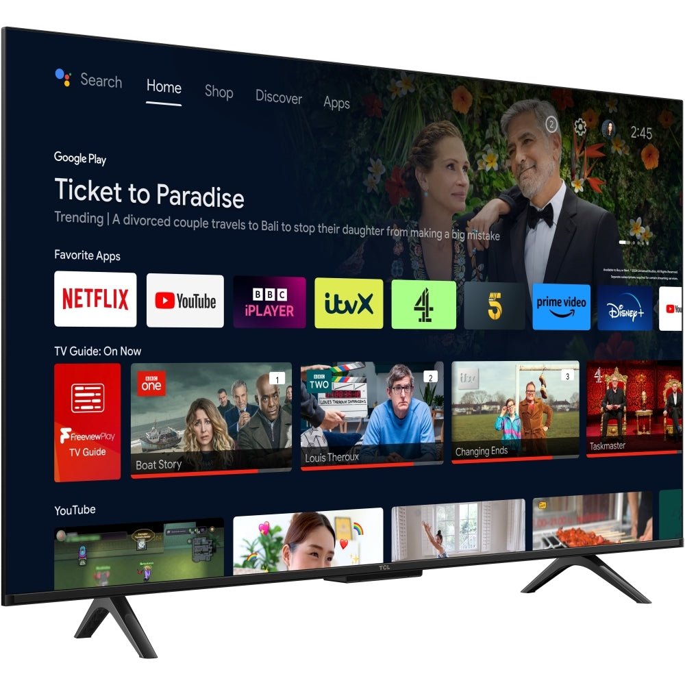 TCL 43P755K 43" LED 4K Ultra HD Smart TV, Grey, F Rated | Atlantic Electrics