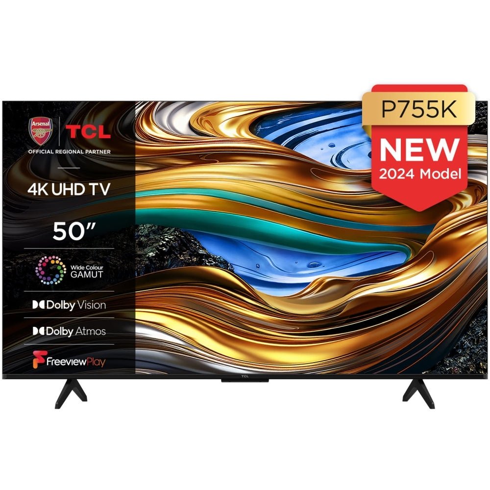 TCL 50P755K 50" LED 4K Ultra HD Smart TV, Grey, F Rated | Atlantic Electrics