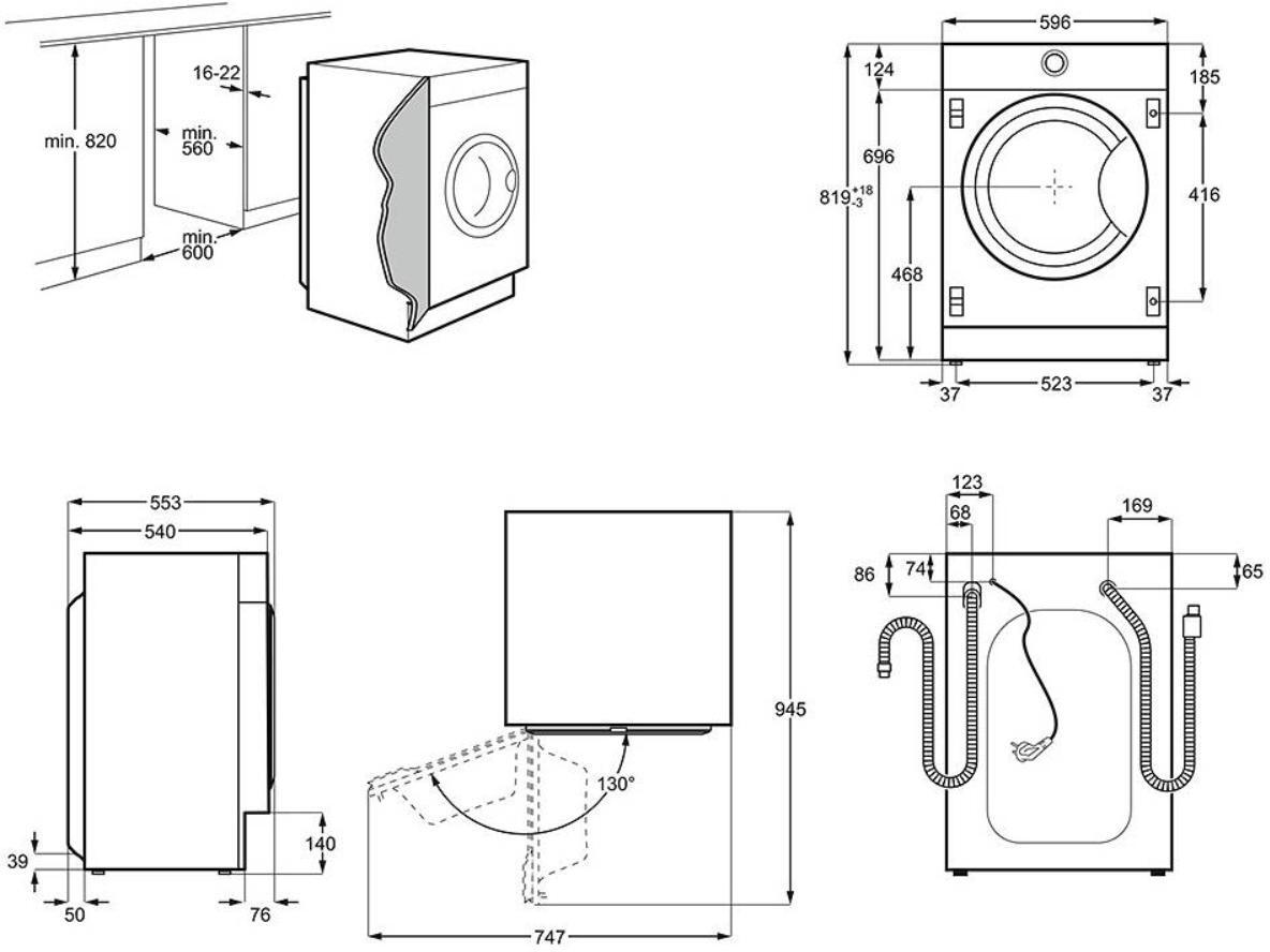 Zanussi Z716WT83BI Integrated Washer Dryer, 7kg, 1600 Spin, White | Atlantic Electrics